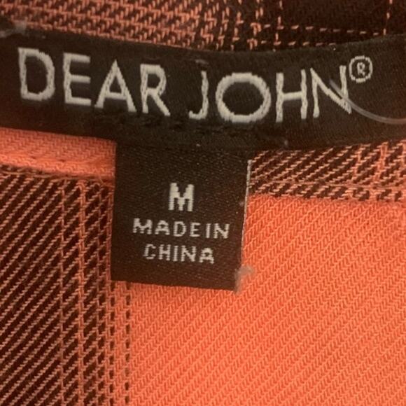 Dear John Anthropologie Boyfriend Shirt M Pink Flannel Oversized Checked Henley - Picture 3 of 8